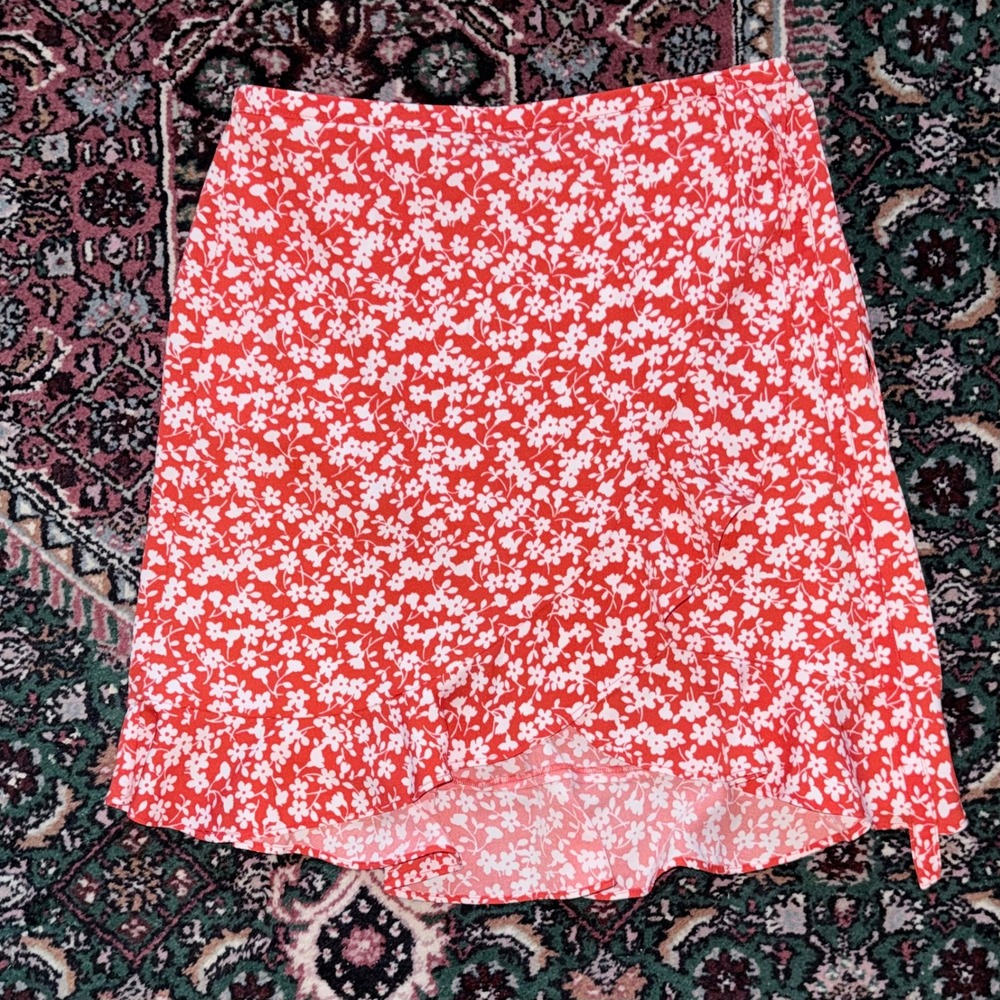 J. Crew Mercantile Faux Wrap Ruffle Mini Skirt Womens Medium Orange Floral